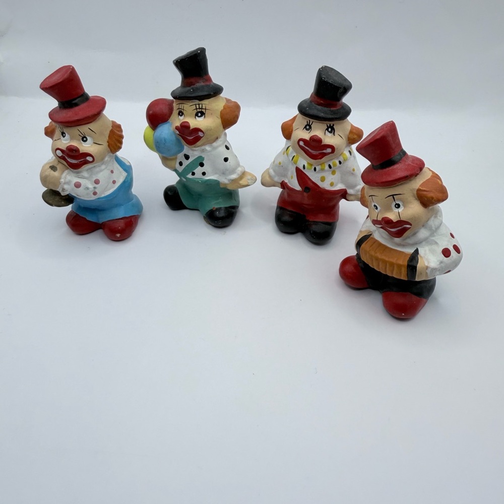 Vintage  ceramic hand painted Colorful Clown Figurine Set cake toppers